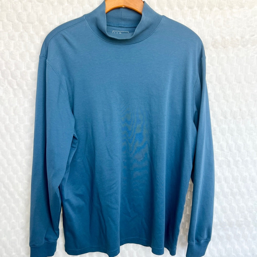 LL Bean Long Sleeve Mens Blue Large Turtleneck Made in USA regular fit